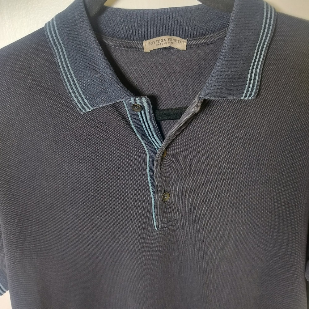 Bottega Veneta Mens Navy Blue Pique Cotton Polo Shirt Striped Trim Size 48 IT - Picture 2 of 10